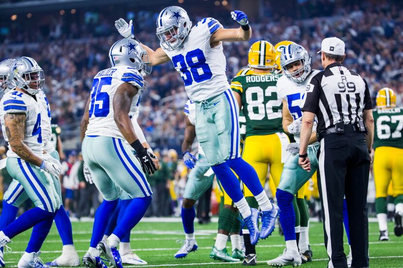 Dallas Cowboys strong safety Kavon Frazier (35) and strong safety Jeff Heath (38) celebrate...