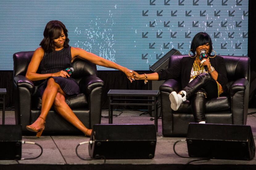 AUSTIN, TX - MARCH 16: First lady Michelle Obama (L) participates in a discussion with Missy...