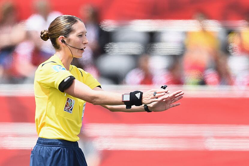 OTTAWA, ON - JUNE 07:  Referee Anna-Marie Keighley gestures during the FIFA Women's  World...