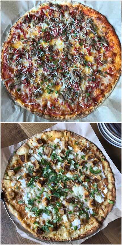 Top: The Trump Meatloaf Pie, Bottom: Clinton Ancho Pork Tamale Pizza 