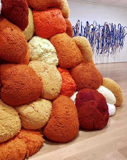 "Sentinel of Saffron," 2018, and "Ba li Chords," 2014-15, part of the "Sheila Hicks: Seize,...