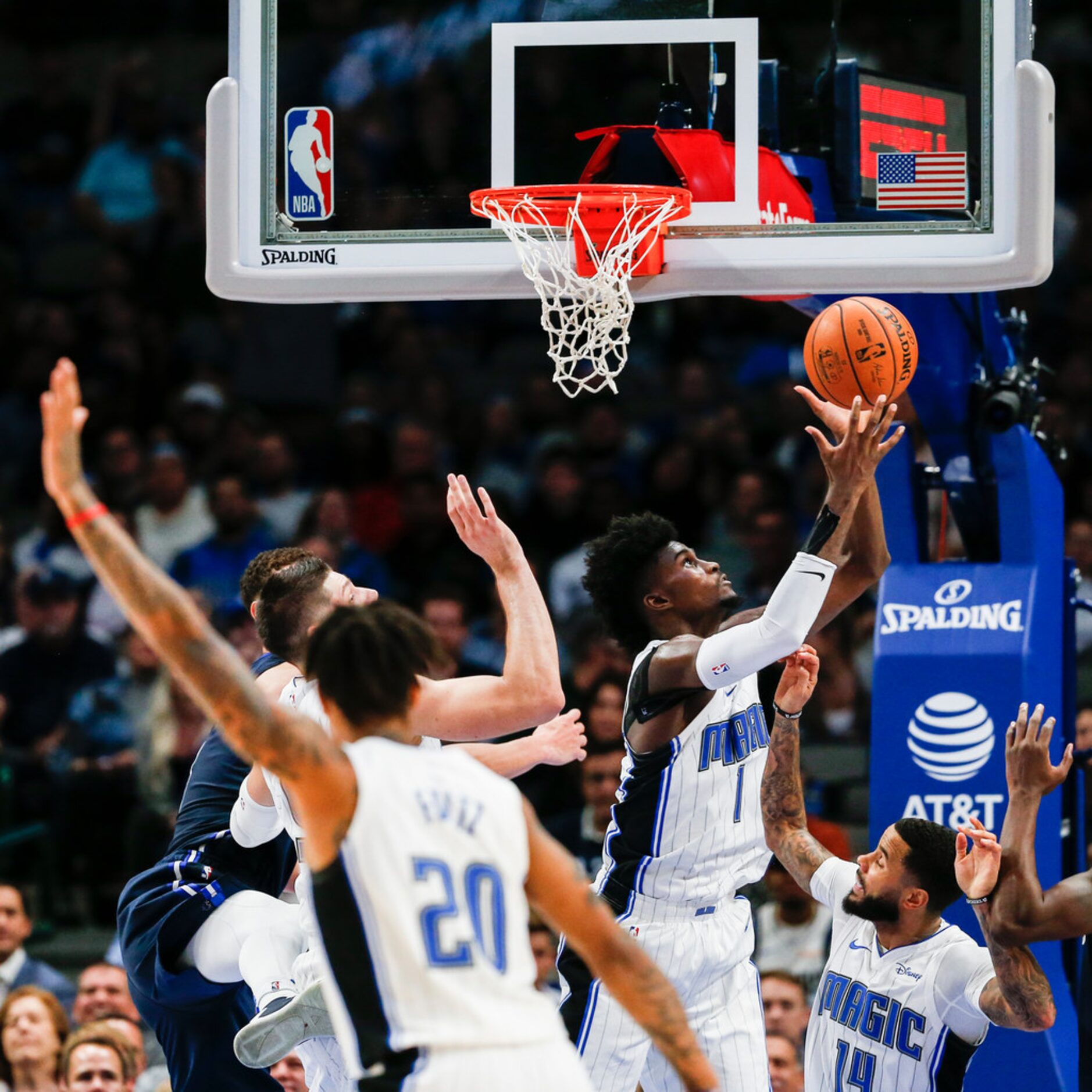 Orlando Magic forward Jonathan Isaac (1) secures a rebound during the fourth quarter of an...