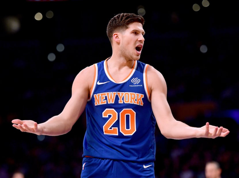 LOS ANGELES, CA - JANUARY 21:  Doug McDermott #20 of the New York Knicks reacts to a call...