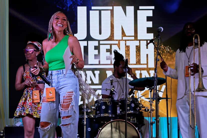 The band Baba Kuboye performs at a block party in honor of Juneteenth in Deep Ellum on...