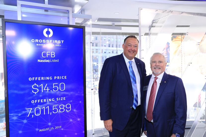 Shares of CrossFirst Bankshares started trading on the Nasdaq on Thursday, Aug. 15, 2019....