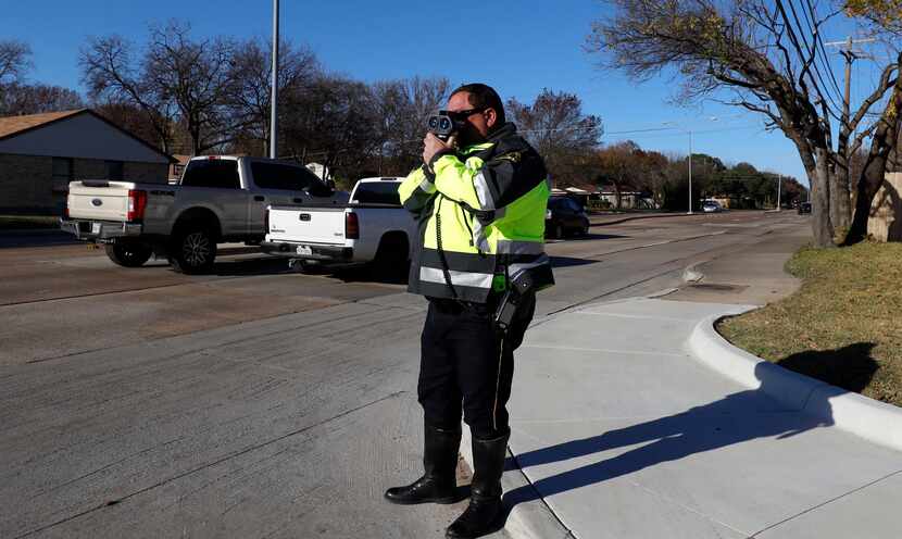 A Dallas police officer ran radar on Ferguson Road Monday, just blocks from where Linda...