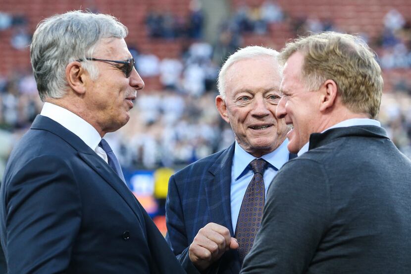 Los Angeles Rams owner Stan Kroenke (left), Cowboys owner Jerry Jones and NFL commissioner...