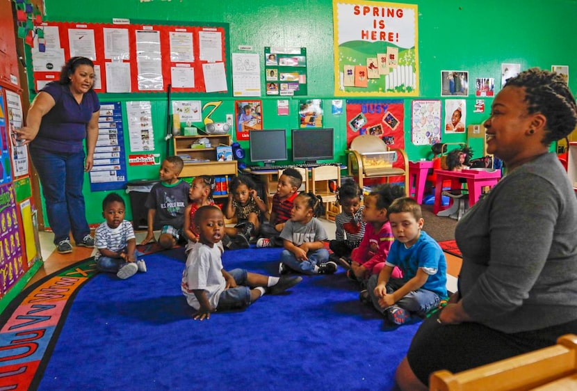 
Pre-K teacher Lorena Aragon (left) and LaWanda Rather (right), an early learning specialist...