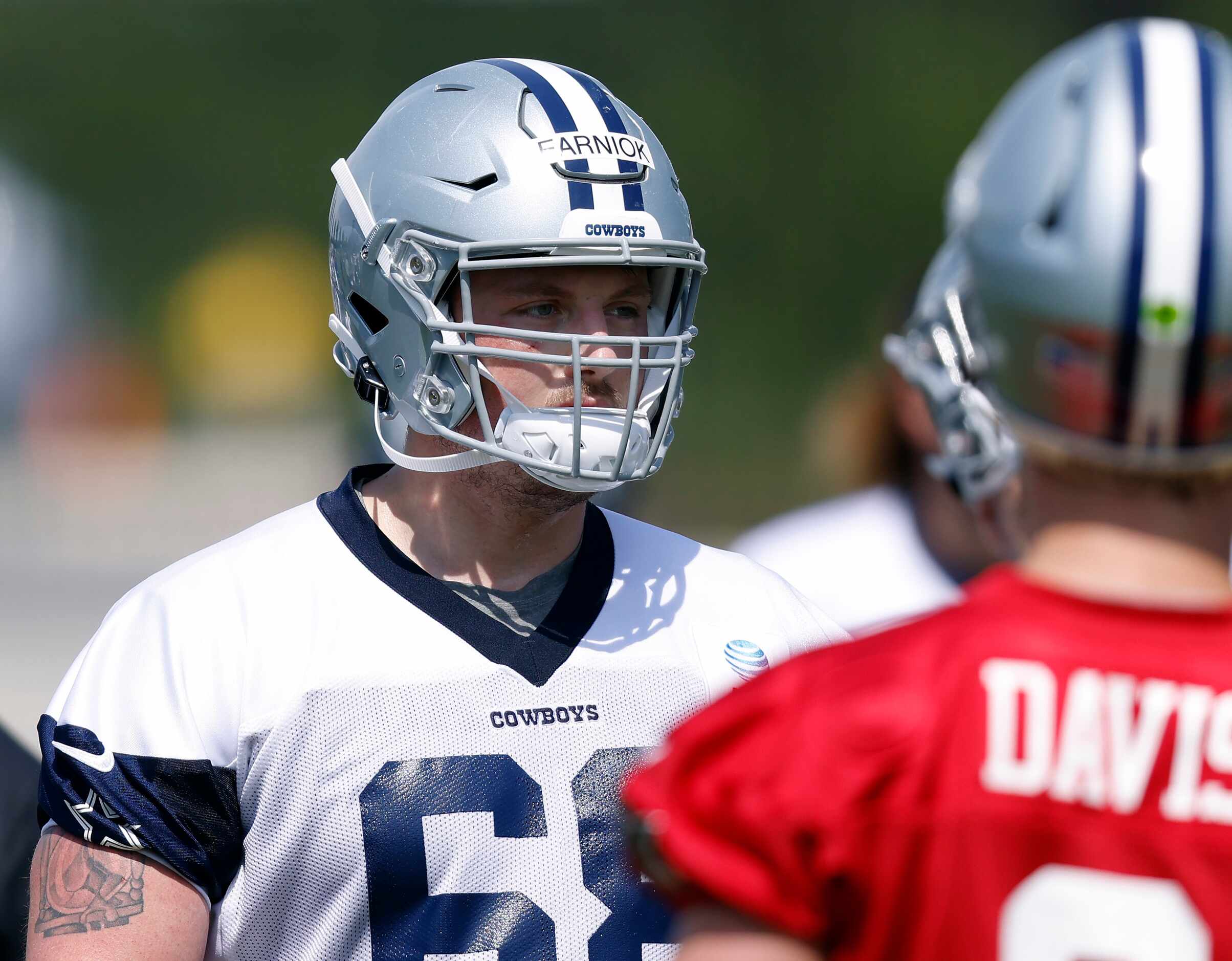 Dallas Cowboys rookie guard Matt Farniok (68) is pictured during rookie minicamp at the The...