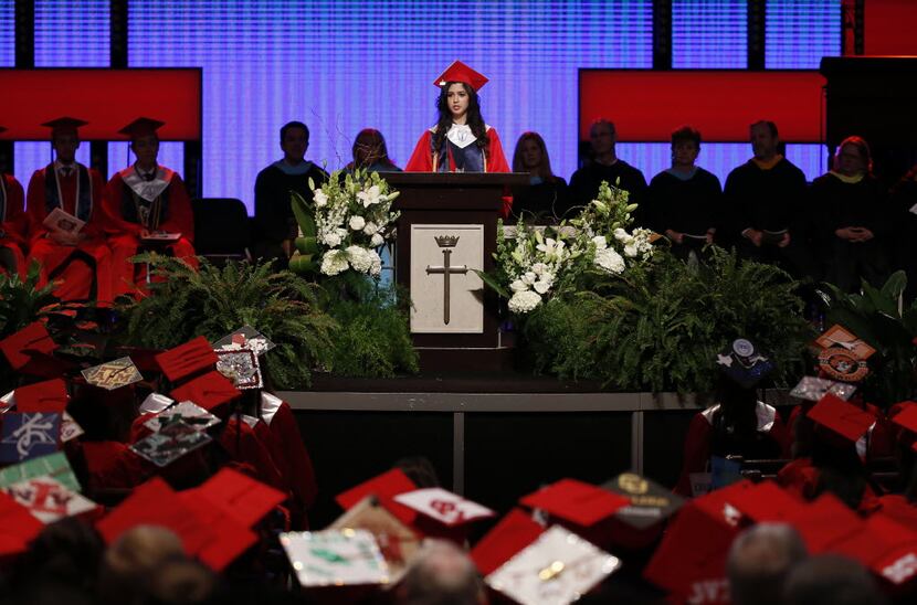 Valedictorian Larissa Yanin Martinez delivers a speech during the McKinney Boyd High School...