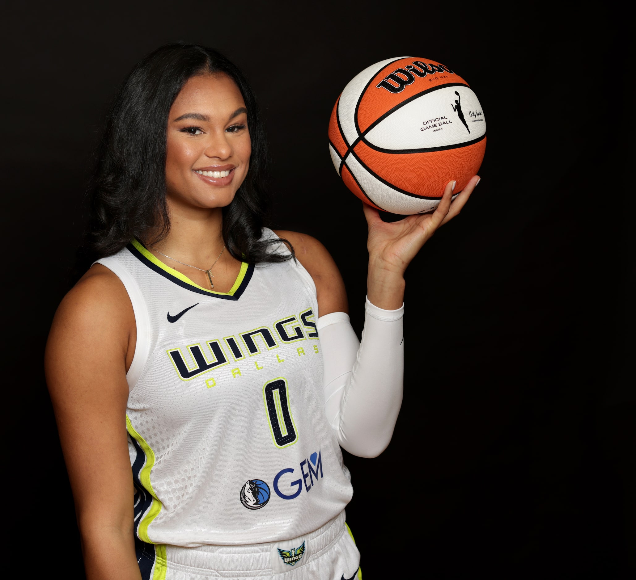 #0 Satou Sabally with The Dallas Wings poses for a photograph at College Park Center in...