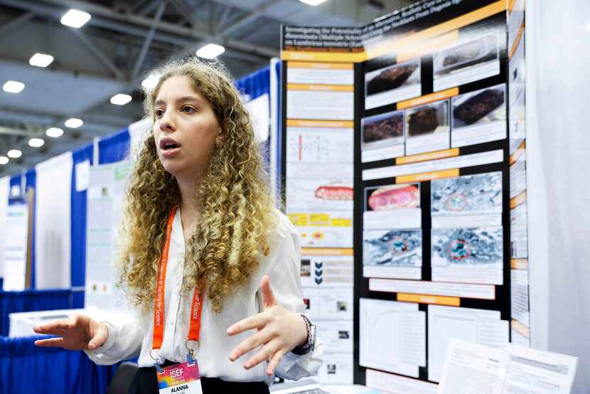 Plano West Senior High school’s junior Alanna Polyak explains her project during Regeneron...