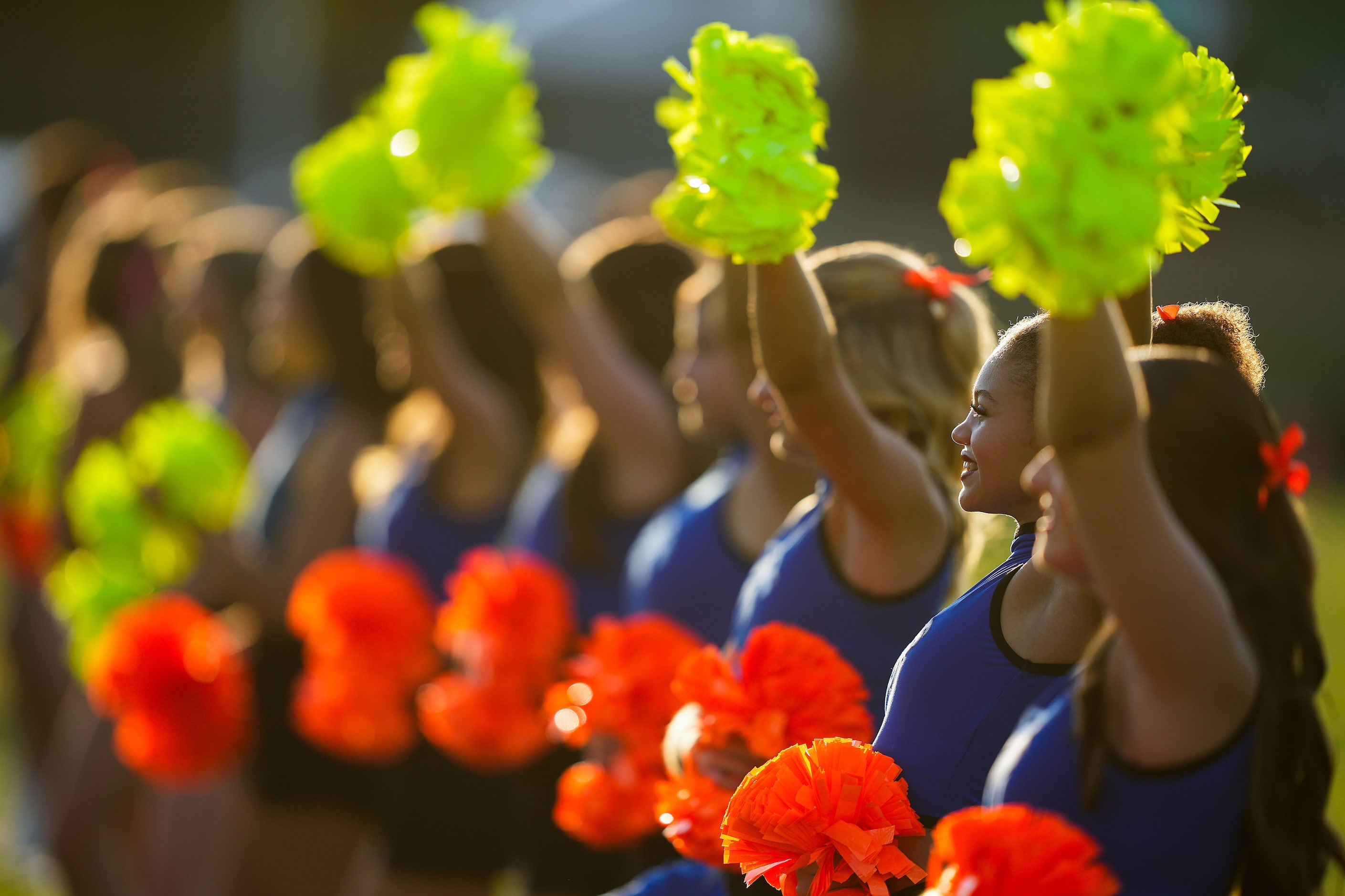 The Trophy Club Byron Nelson drill team waits for the team to take the field before a...