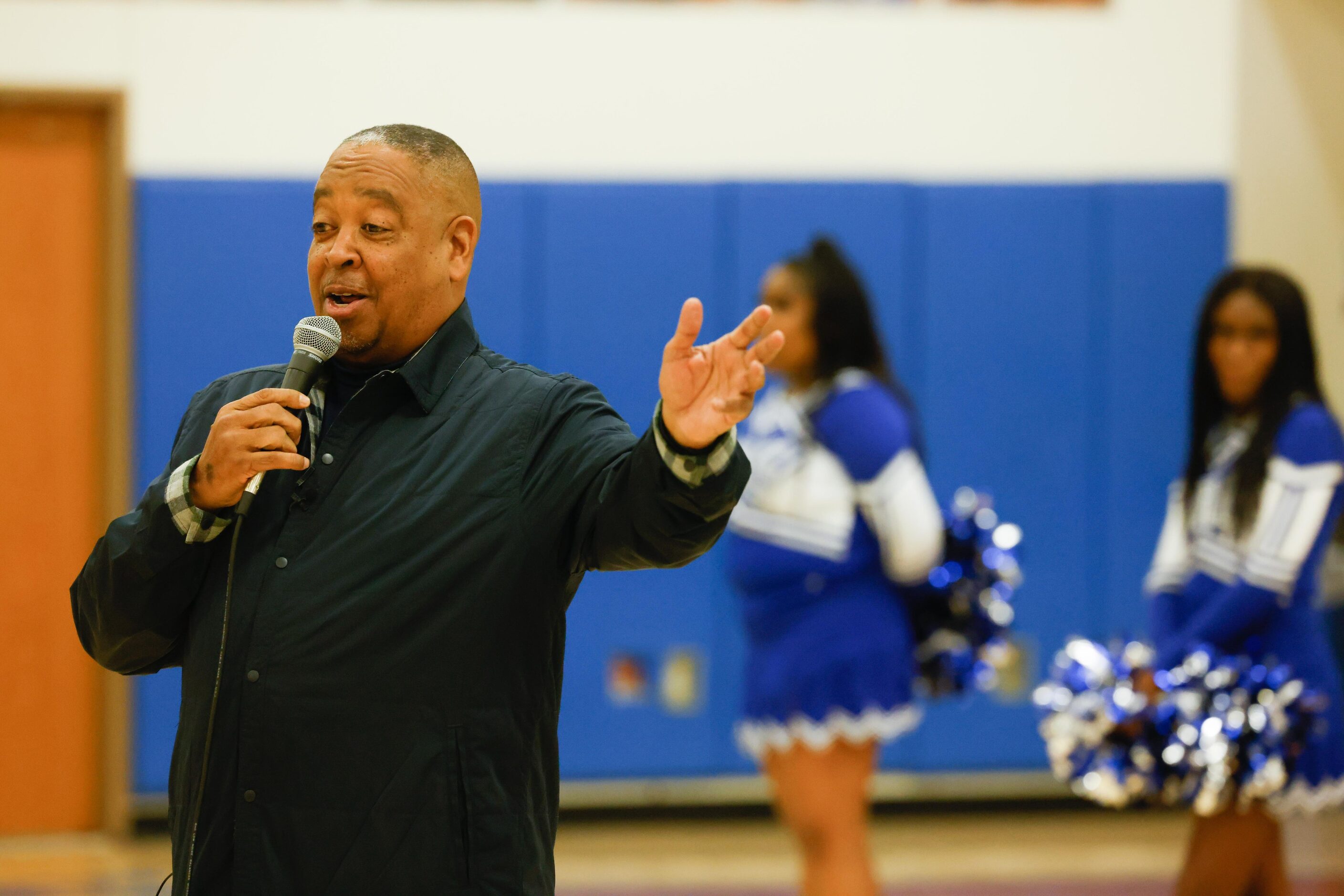 Former NBA basketball player Michael Anthony Jerome "Spud" Webb during halftime ceremony for...