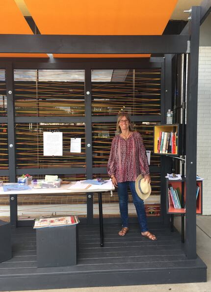 Janeil Engelstad with the MAP Mobile Pavilion at Dallas West Library.