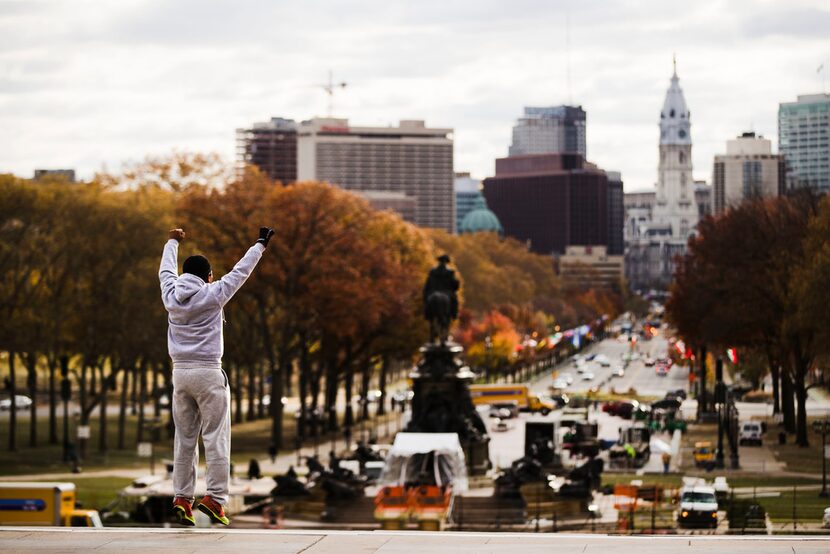 Alex Carrillo Quito of Ecuador imitates the character Rocky Balboa from the 1976 movie...