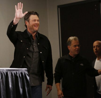 Blake Shelton walks into the ACM Awards press conference and immediately we wonder: Where's...