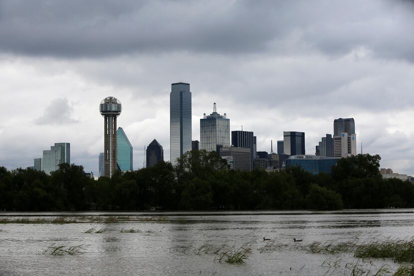 The rain-swollen Trinity River in Dallas on Oct. 25, 2018. Dallas received a record-breaking...
