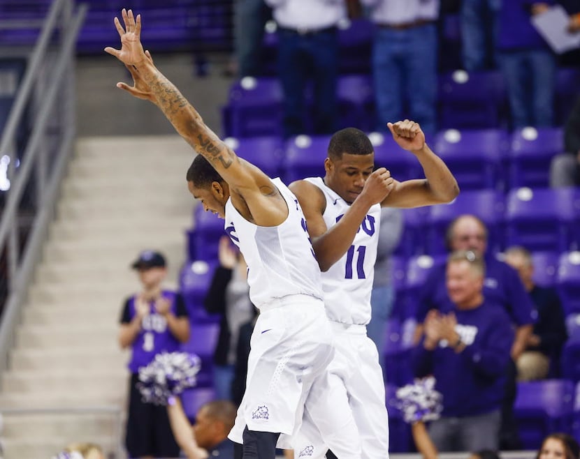 Jan 30, 2016; Fort Worth, TX, USA; TCU Horned Frogs guard Malique Trent (3) and guard...