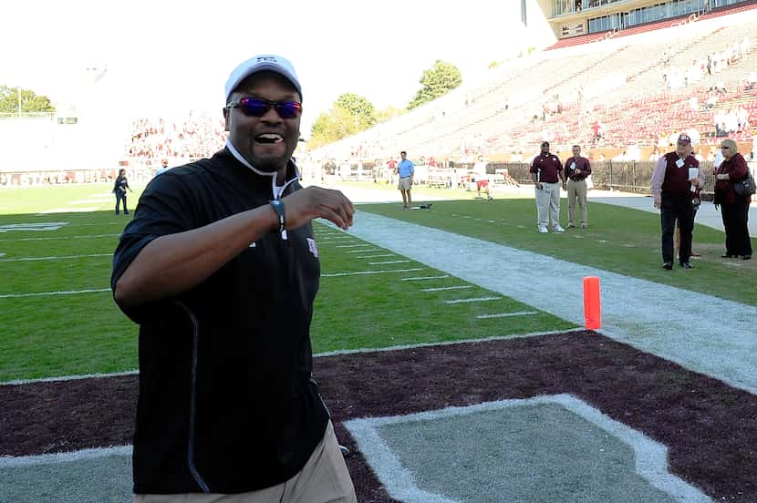 STARKVILLE, MS - NOVEMBER 03:  Head coach Kevin Sumlin of the Texas A&M Aggies leaves the...
