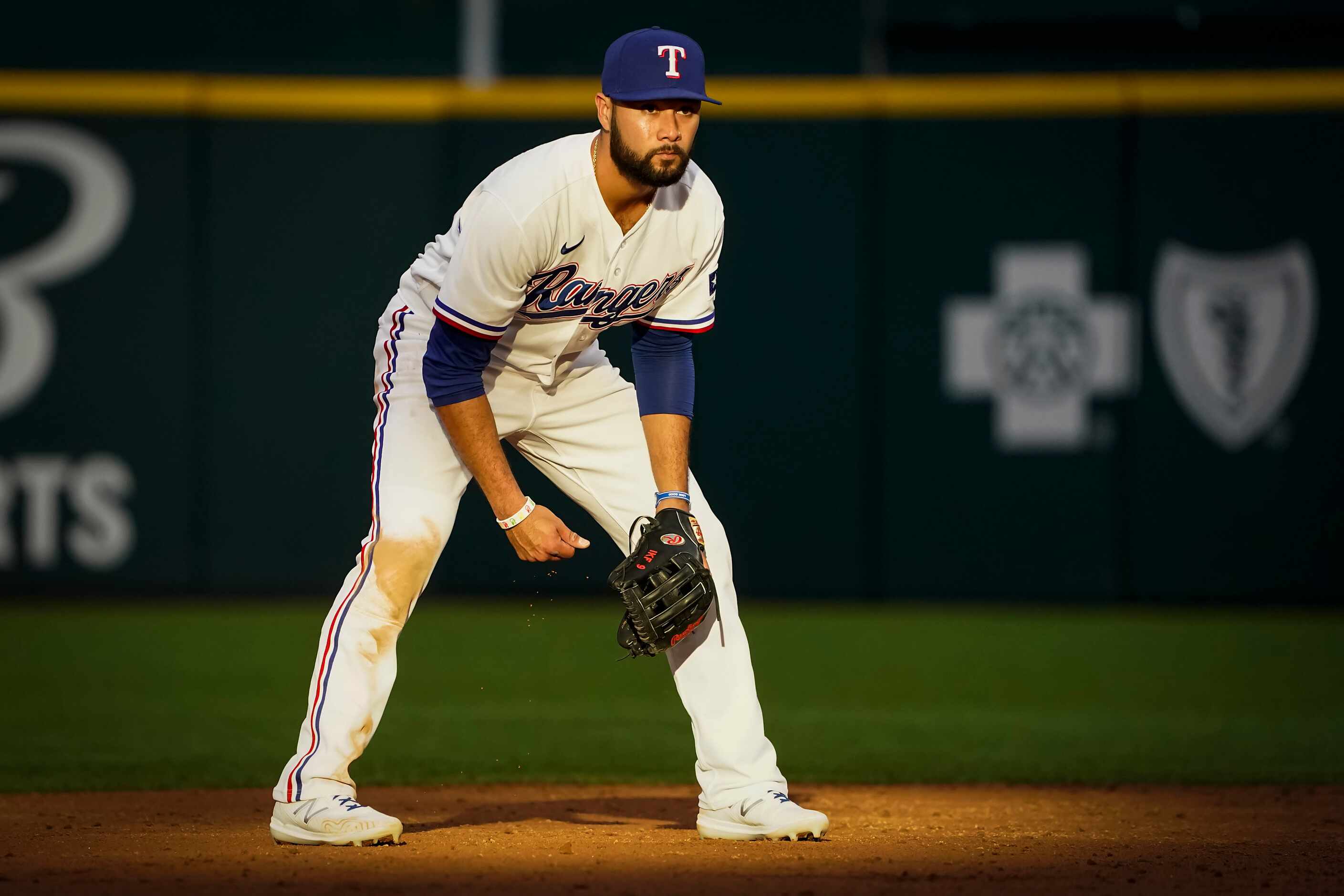 Texas Rangers shortstop Isiah Kiner-Falefa waits for a pitch during the third inning against...