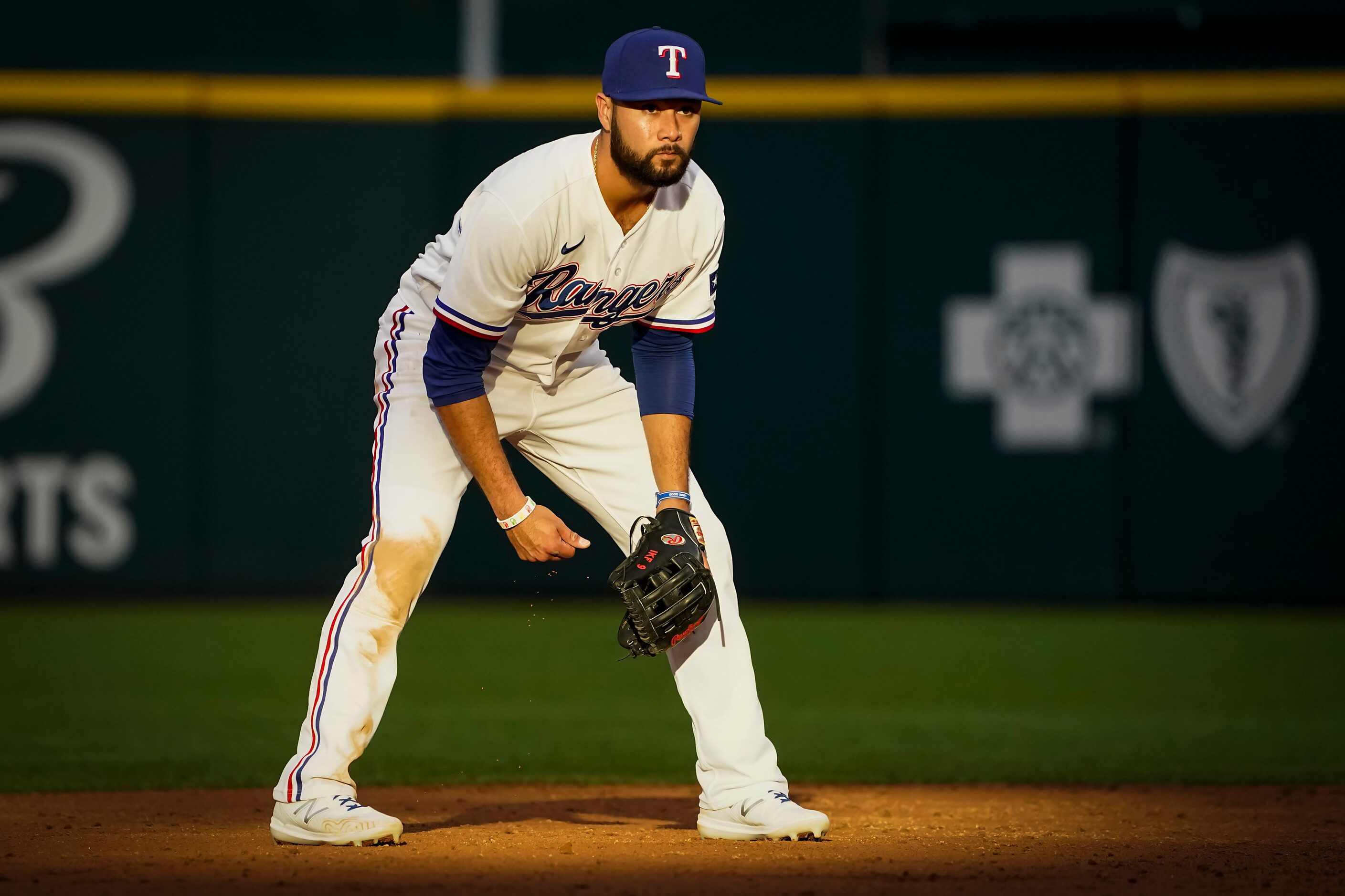 Texas Rangers shortstop Isiah Kiner-Falefa waits for a pitch during the third inning against...