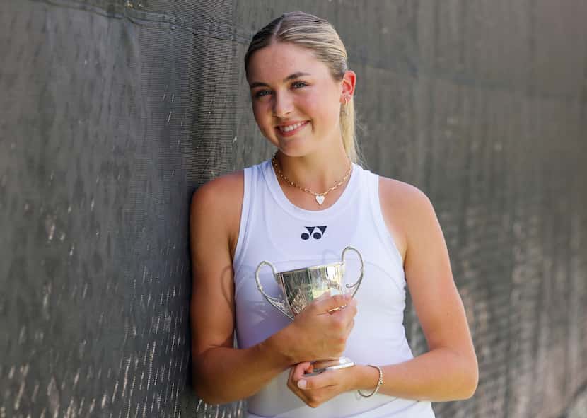 Wimbledon Junior champion Liv Hovde poses for a portrait with her trophy at Stonebridge...