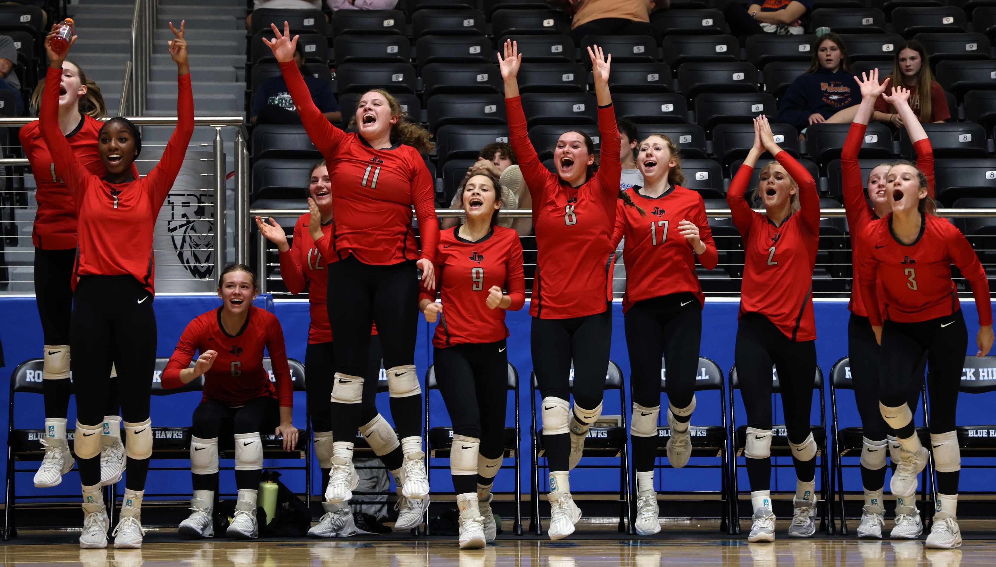  Frisco Liberty players erupt from the team bench following a crucial point late in the 3rd...