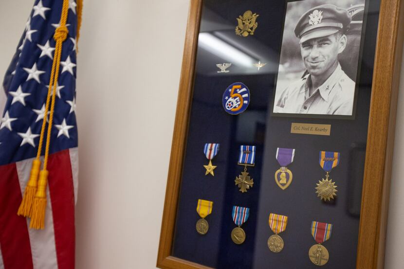 A commemorative display for Medal of Honor recipient and Arlington native Neel Kearby is...