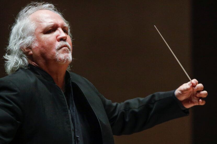 Guest conductor Donald Runnicles leads the Dallas Symphony Orchestra on Jan. 18, 2018.  