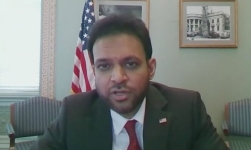 A screenshot of Rashad Hussain during his Oct. 26, 2022, confirmation hearing with the...