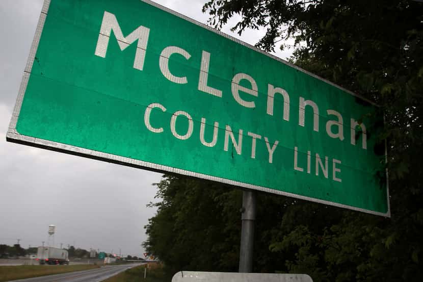 The McLennan County sign on Interstate 35 near Waco.