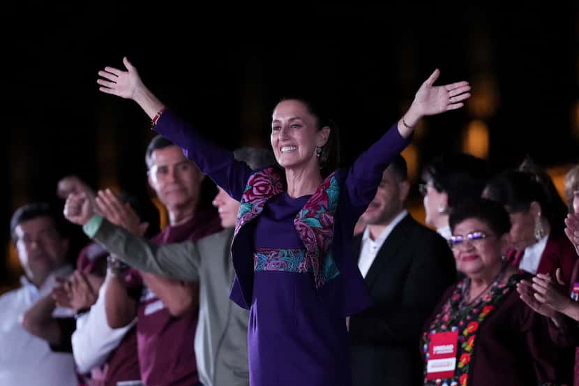 President-elect Claudia Sheinbaum addresses supporters at the Zocalo, Mexico City's main...