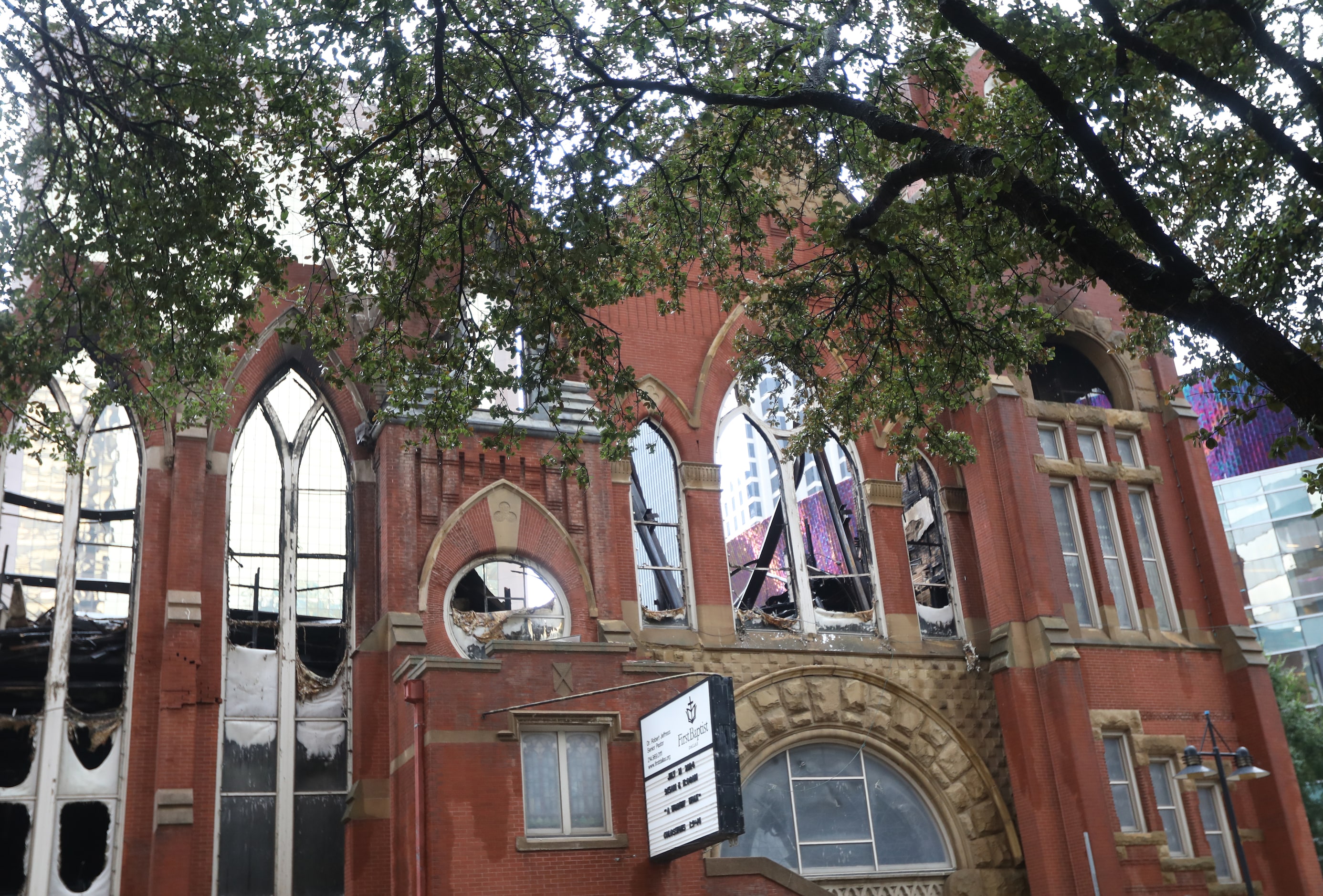 Destruction at First Baptist Church in Dallas, Texas, Sunday, July 21, 2024. A fire broke...