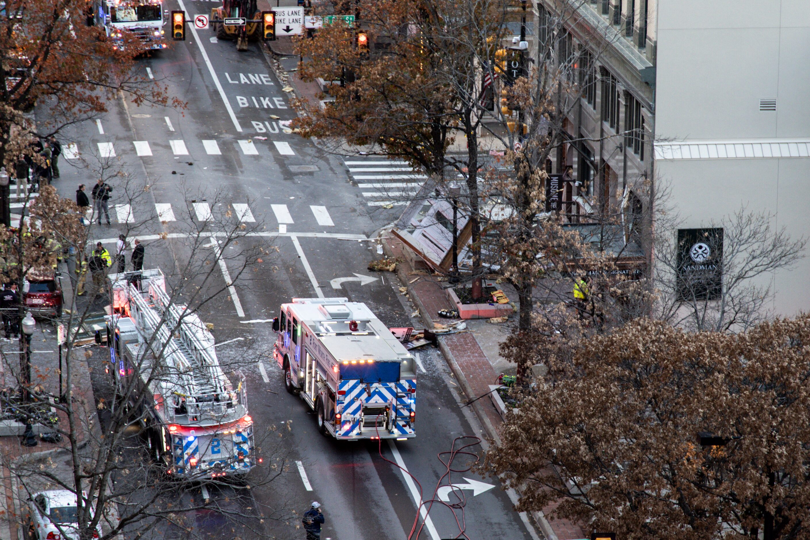 Debris is seen scattered across Houston Street after at least 21 people were injured in an...