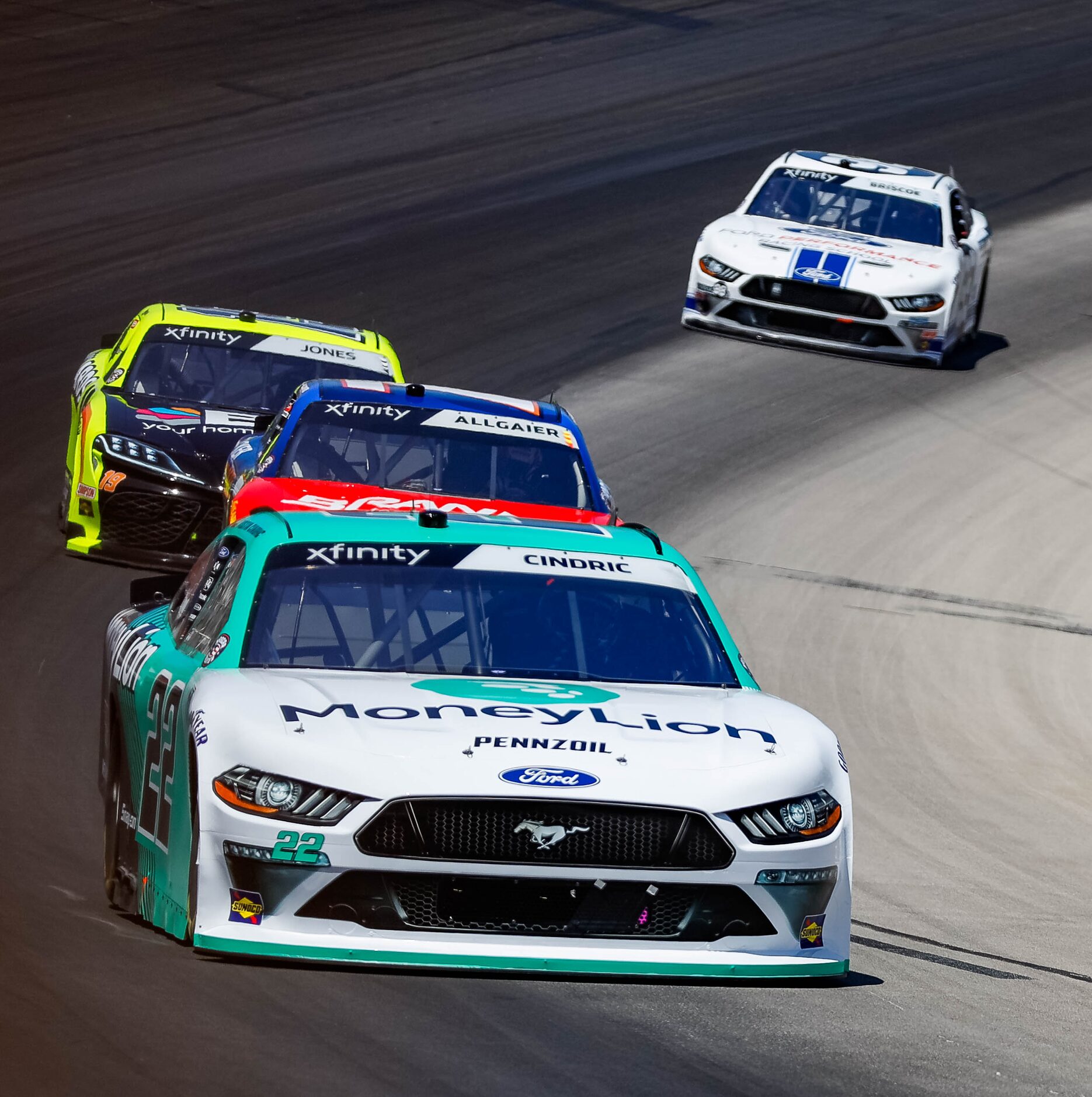 NASCAR Xfinity's Austin Cindric (No. 22) races down the front stretch during the My...