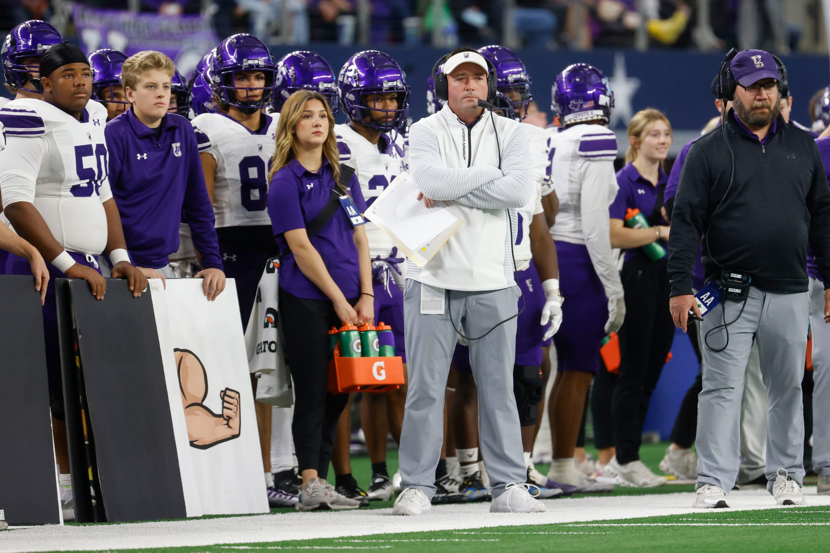 Anna High’s head coach Seth Parr watches from the sideline during the first half of Class 4A...