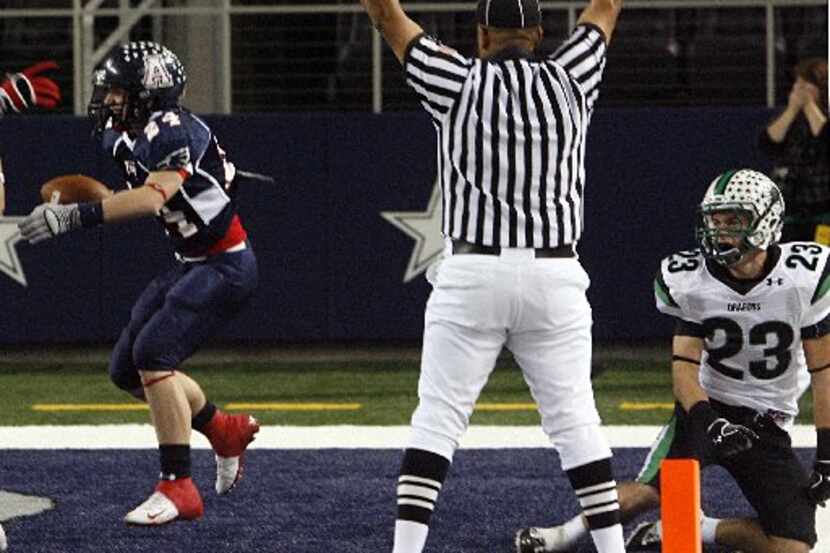 Allen receiver Chase Gambill (24) caught a last second touchdown pass to send it to overtime...