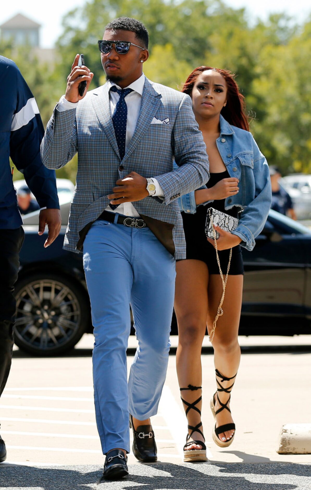 Dallas Cowboys running back Tony Pollard arrives at AT&T Stadium in Arlington, Texas for...