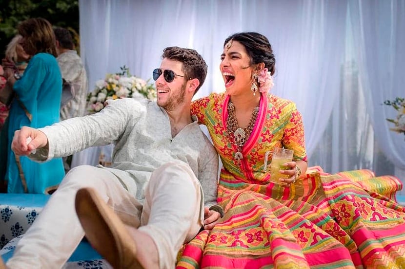 In this handout photo released by Raindrop Media, Bollywood actress Priyanka Chopra and Nick...