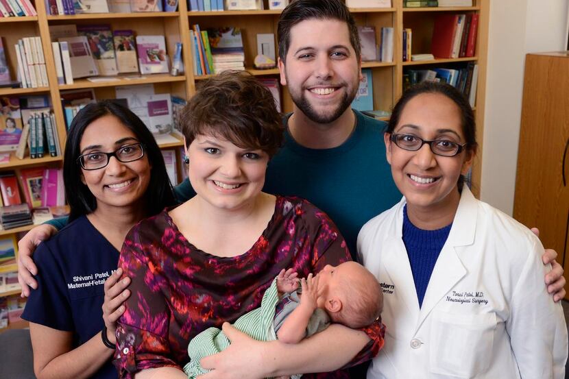 
Dr. Shivani Patel (left) and Dr. Toral Patel (right) helped Rachel Creed, with son Caedmon...
