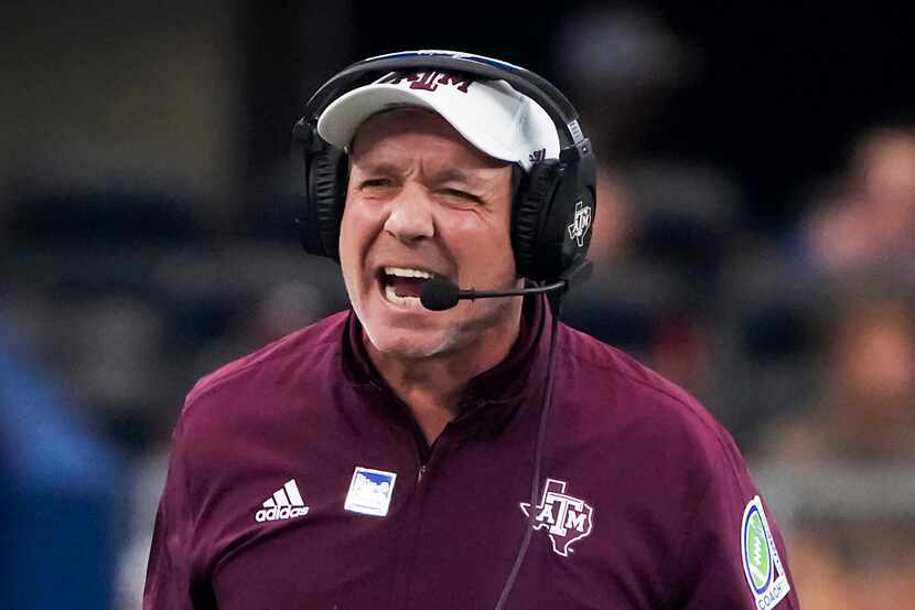 Texas A&M head coach Jimbo Fisher reacts to a play during the first half of an NCAA football...