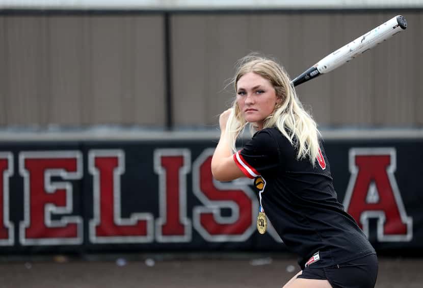 Melissa junior shortstop Caigan Crabtree poses on the softball field at Melissa High School...