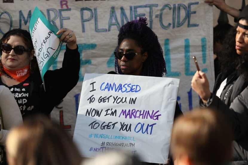 Protesters rally against Virginia Gov. Ralph Northam outside of the Governor's Mansion in...