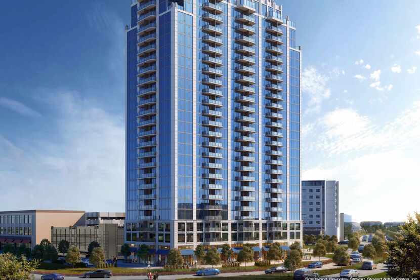 The 25-story SkyHouse Frisco Station apartment tower will open in 2019.