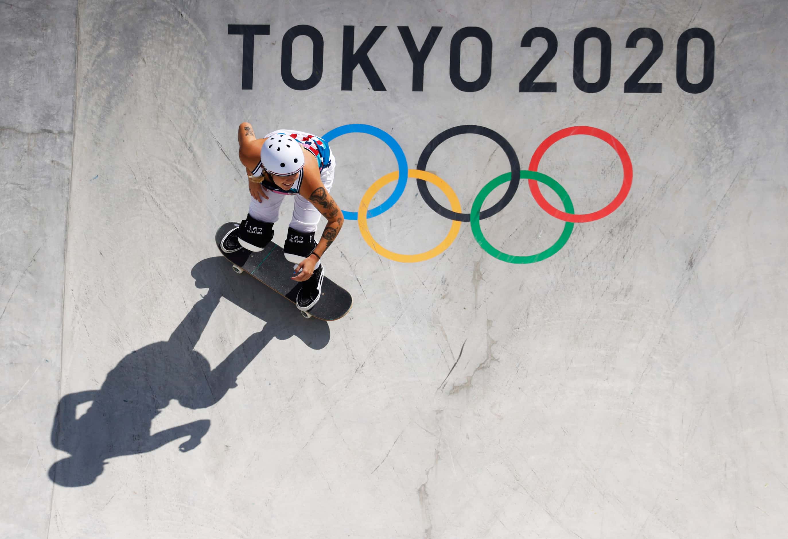 USA’s Jordyn Barratt competes during the women’s skateboarding prelims at the postponed 2020...