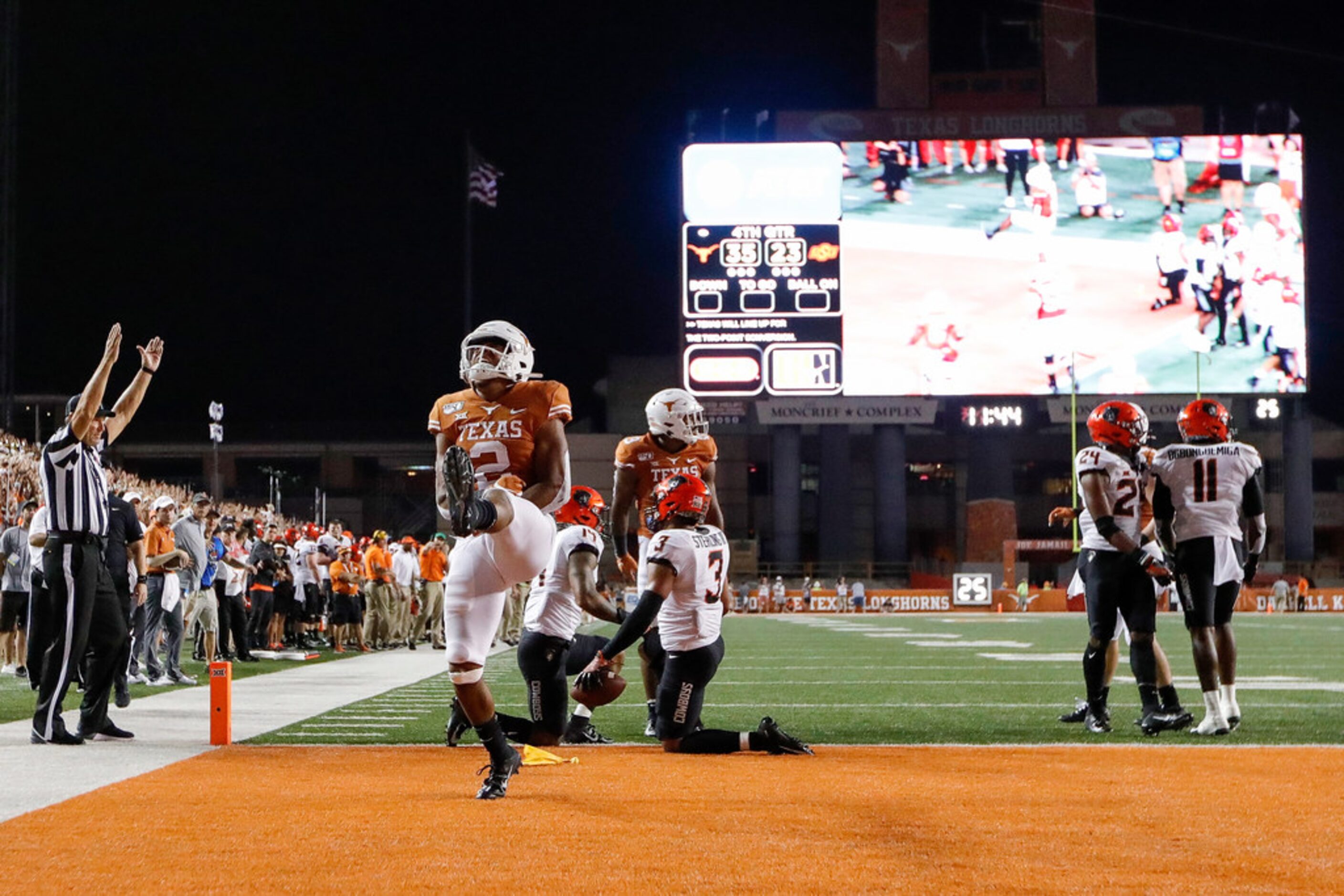 AUSTIN, TX - SEPTEMBER 21:  Roschon Johnson #2 of the Texas Longhorns celebrates after...