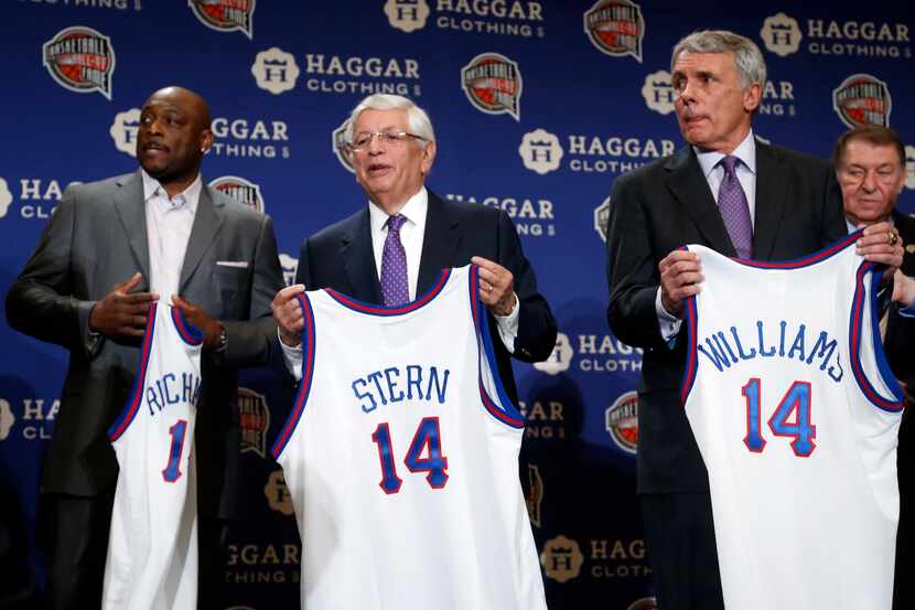 Mitch Richmond, David Stern and Gary Williams, during the announcement of the inductees of...