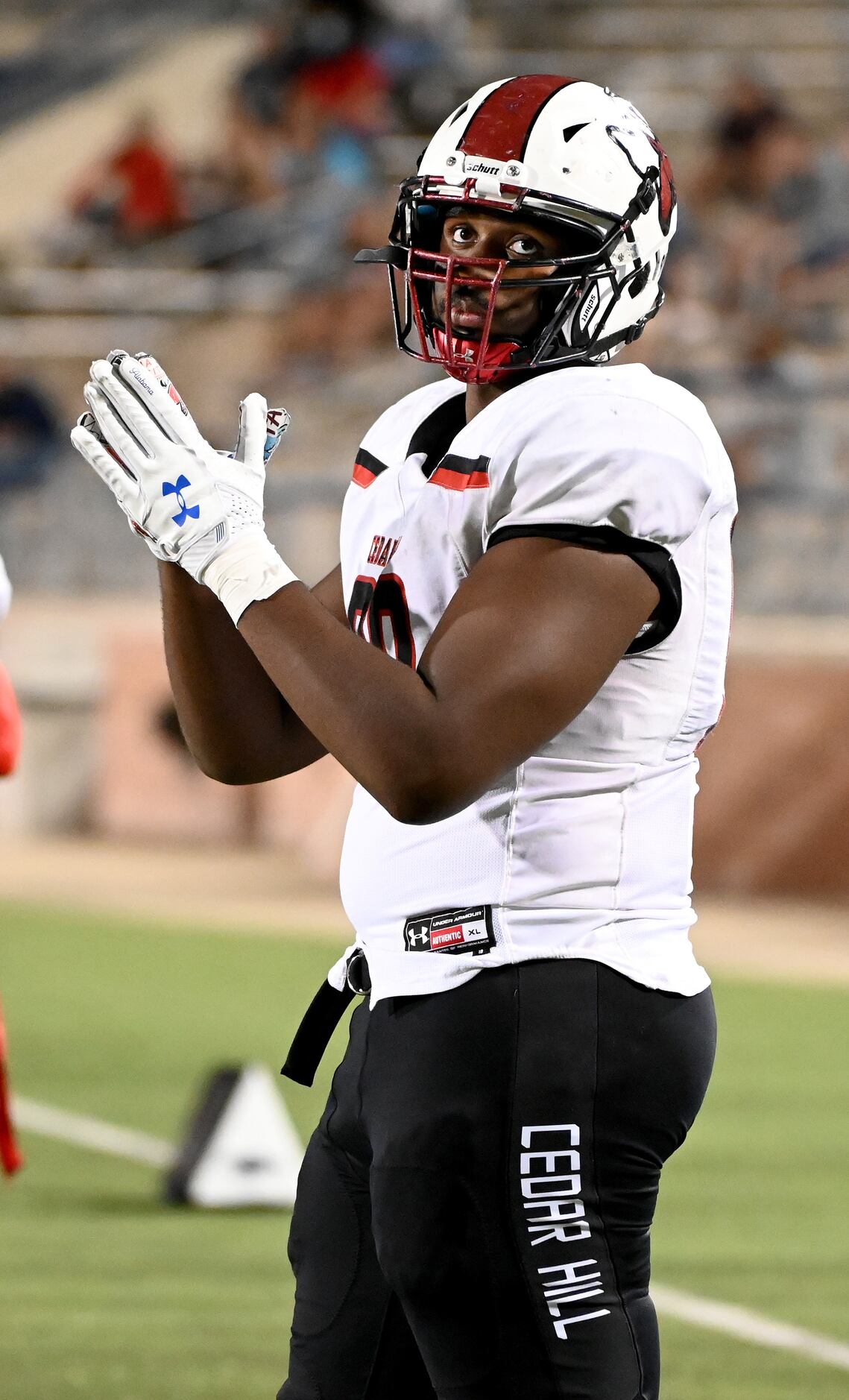Cedar Hill's Syncere Massey (90) in the second half of a high school football game between...