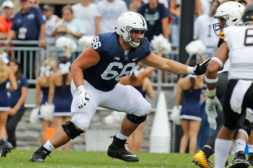 STATE COLLEGE, PA - SEPTEMBER 01:  Connor McGovern #66 of the Penn State Nittany Lions in...